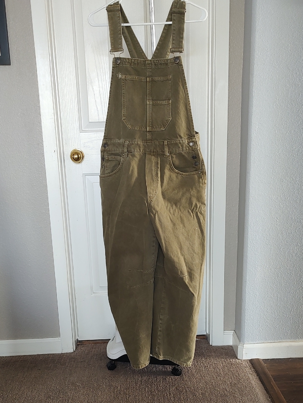 Free People - We The Free Olive Green Women's Cotton Barrel  Overalls